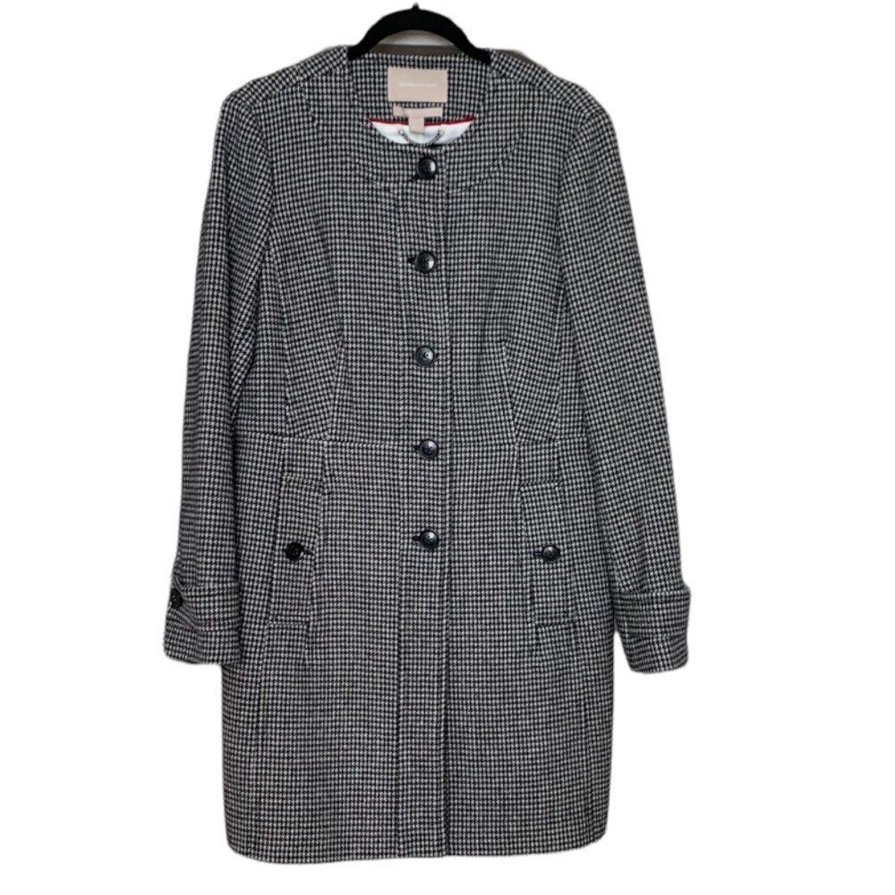Banana Republic - Houndstooth Black & White Wool Pea Coat